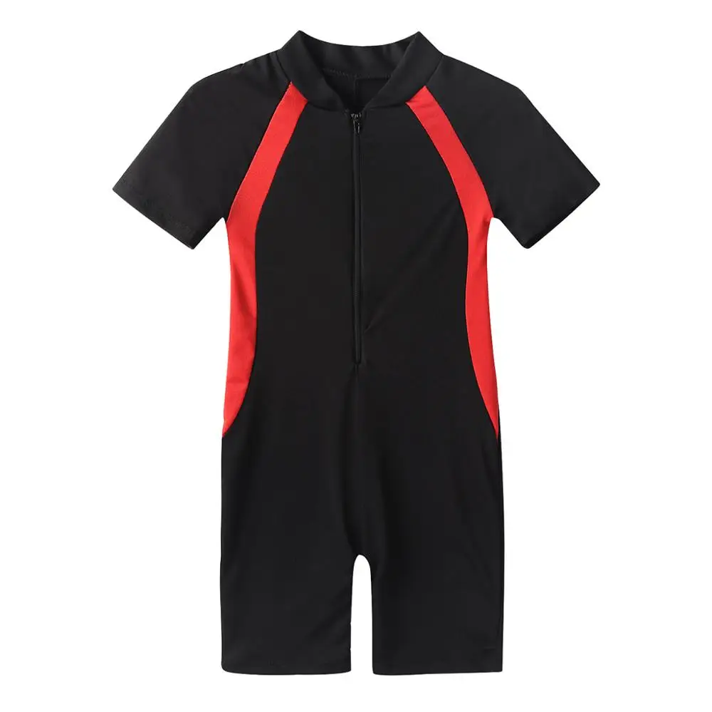 Wetsuits Girls Swimwear Short Sleeves Kids One Piece Bathing Suit Zippered Shorty Wetsuit Childen Rash Guards Beach Swimsuits