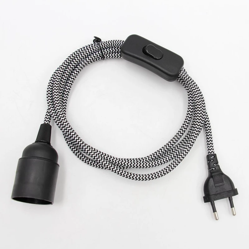 AC 220V 2 Meters EU Plug Power Cord With ON/OFF Switch E27 Bulb Lamp Holder Textile Cable Cord for Hanging Light Cord Kit