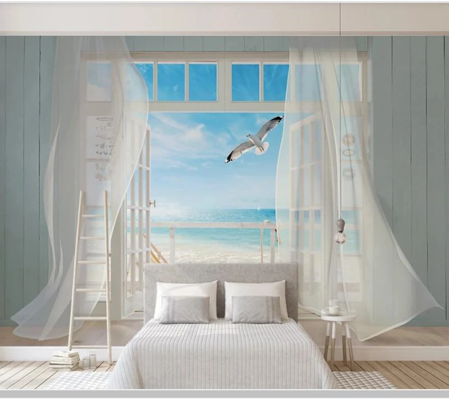 

Papel de parede 3D three-dimensional window seascape wallpaper mural,living room tv wall bedroom kitchen wall papers home decor