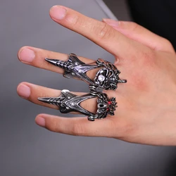 New Gothic Dragon Skull Joint Claw Ring Steampunk Pearl Rhinestone Ring Statement Men’S Gift Cool Party Jewelry Free Shipping