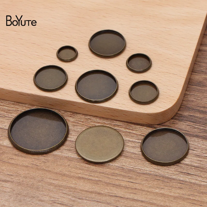 BoYuTe (100 Potongan/Lot) bulat 8MM 10MM 12MM 14MM 16MM 18MM 20MM 25MM Cabochon Dasar Antik perunggu Diy Kosong Tray Bezel Pengaturan