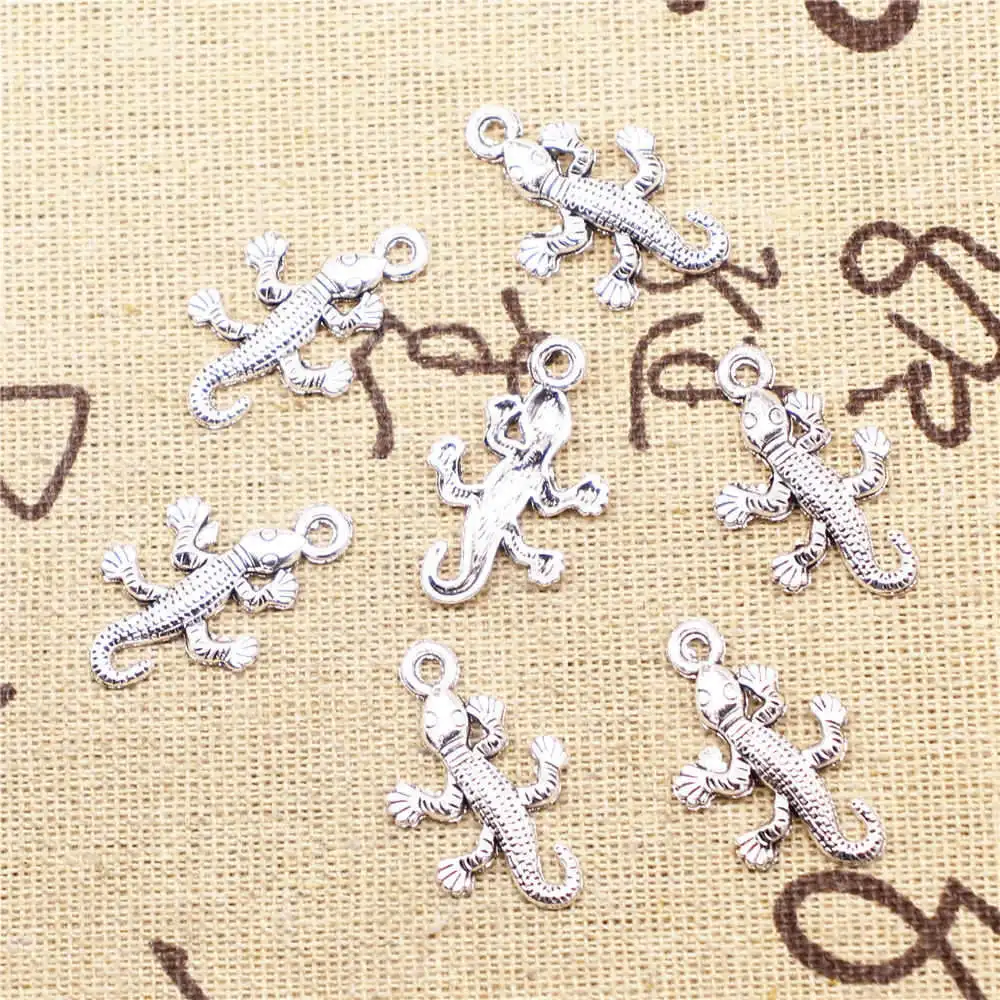 Necklac Pendant 15x25mm Lizard Charms Antique Silver Color 10pcs