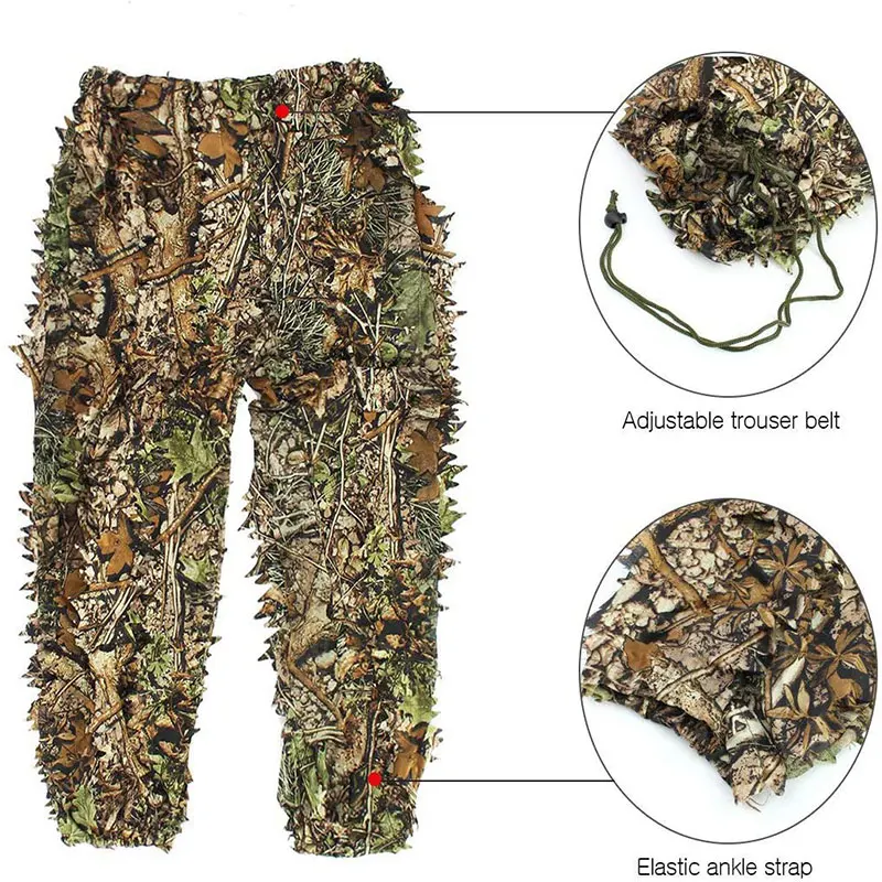 Traje Ghillie de camuflaje biónico de hoja de arce 3D para exteriores, conjunto de ropa ungle, pantalones, chaqueta con capucha para caza, juego CS, observación de aves, etc.