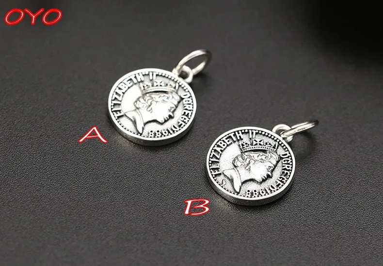 

Real s925 sterling silver jewelry vintage coin round card small pendant Thai silver letter pendant