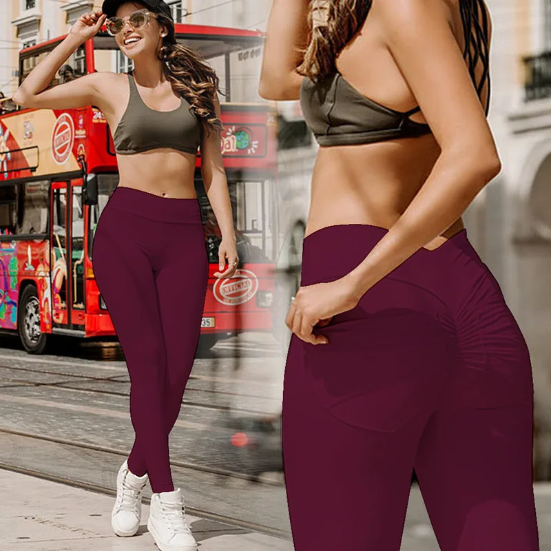 Pantalon de yoga avec poches pour femme, leggings froissés, panneau en maille, pantalon de course, leggings déformables, leggings lifting des fesses, document solide