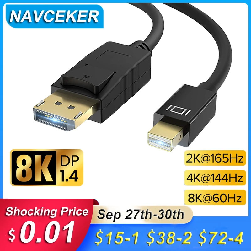 2023 Best 4K@144Hz DP 1.4 PC cable Thunderbolt 2K@165Hz Mini DP to DP cable 1.4 8K Mini Displayport DP 1.4 cable for MacBook Pro