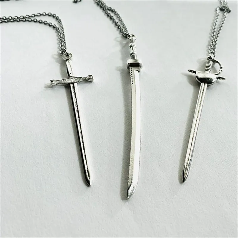 Sword Necklace Pendant charm Rapier Samurai Highlander Broadsword Silver colour Katana jewelry Excalibur Blade Fashion gift men