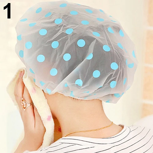 Lovely Dots Thickened Waterproof Transparent Shower Cap Bathroom Bathing Hat