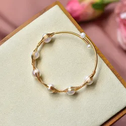 Natural Freshwater Pearl Winding Bracelet Adjustable 14K Gold Filled Charm Open Bangle Niche Luxury Jewelry For Girl Friend