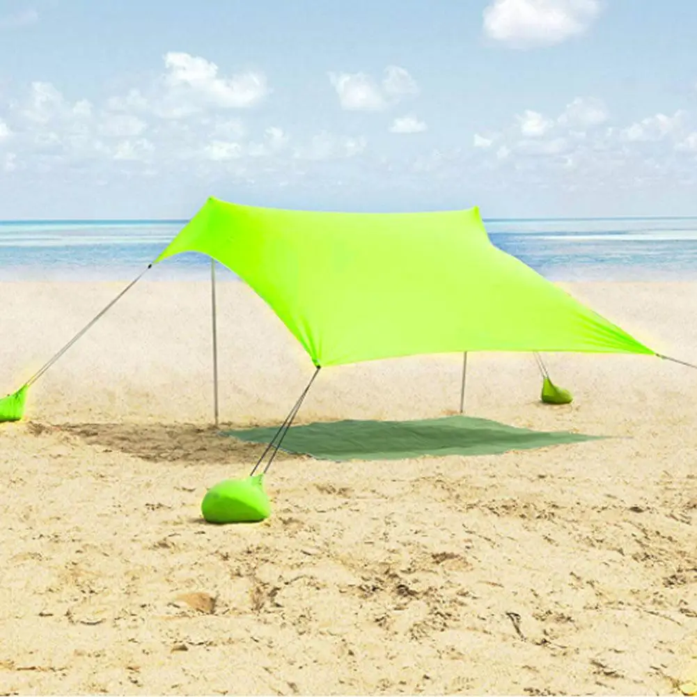 Family Beach Sunshade lekki namiot przeciwsłoneczny z kotwicą Sandbag 4 Free Peg UPF50 + UV duży do parku na zewnątrz