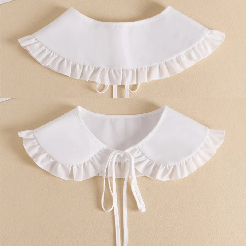 Japanese Women Girls Tiered Ruffles Fake Collar Shoulder Wrap Preppy Style Student Adjustable Ribbon Bowknot Bottoming Shirt