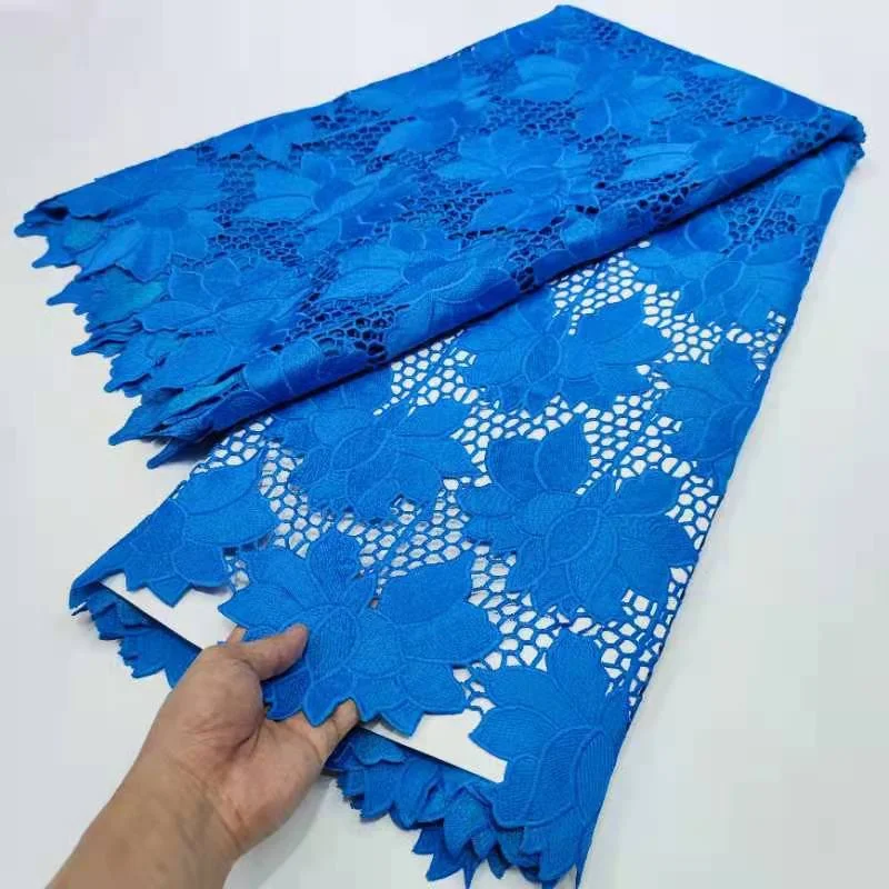 

2022 New Coming African Blue Guipure Lace African Milk Silk Lace Fabrics High Quality Dresses Milk Silk Lace Fabrics