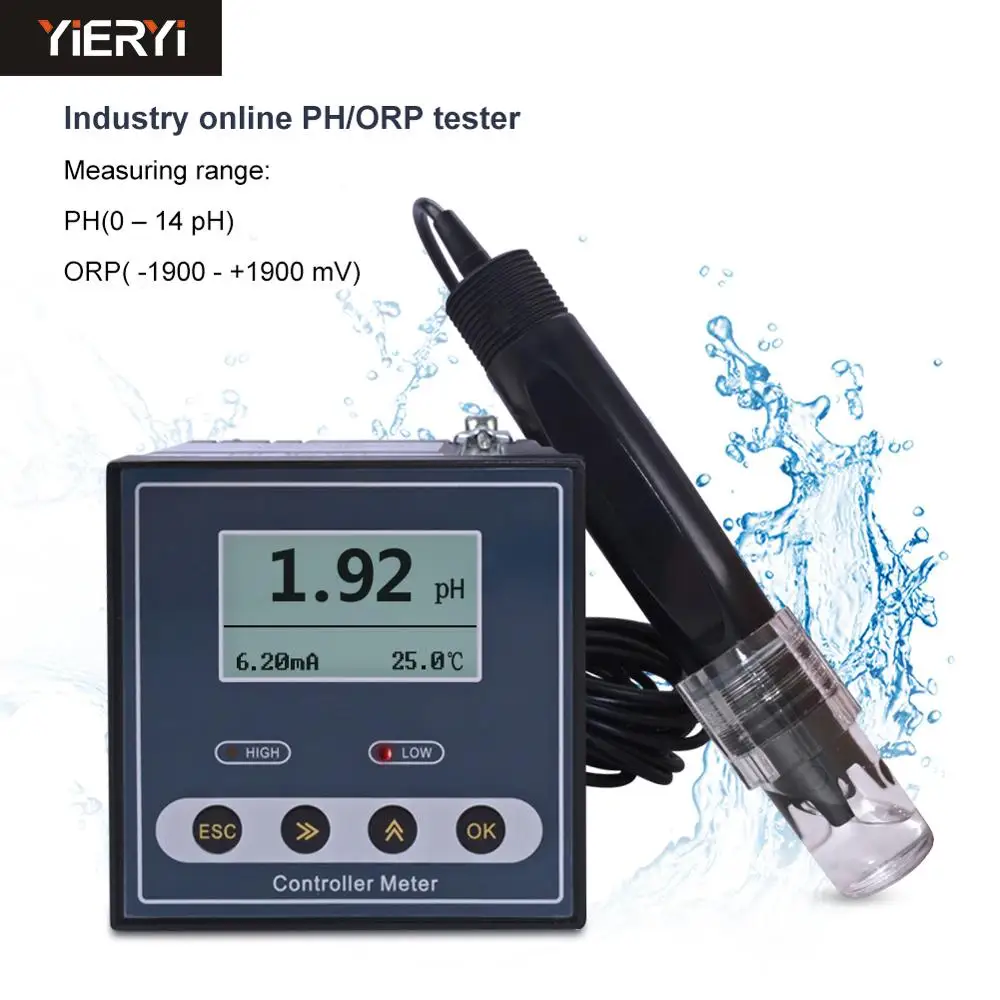 New Online Industrial PH Controller ORP Meter Monitor Digital 0.02pH 1mV Upper Lower Limit Control Alarm pH Tester