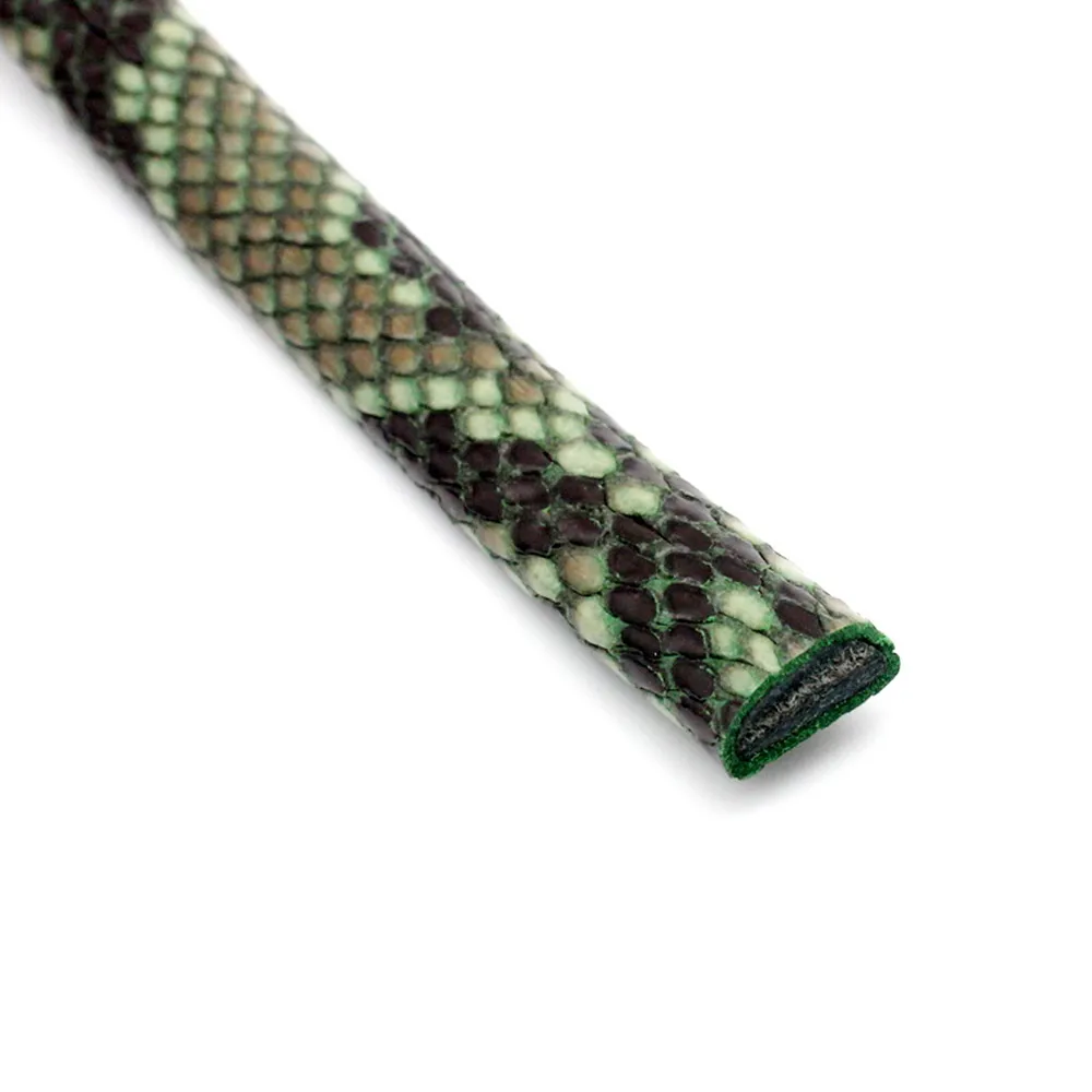 Aaazee 1 Yard 10mmx6mm Green Base Snake Skin Pattern Licorice Leather Strip, Outside PU with Inside Cowhide For DIY Jewelry