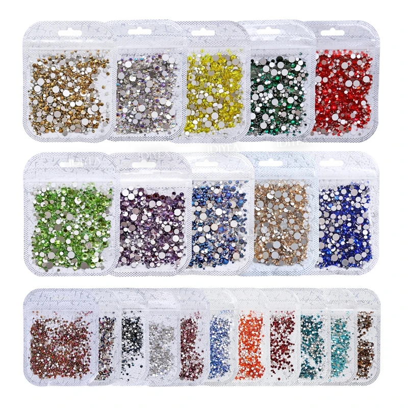 Mix sizes SS3-SS30 over 30 colors nail rhinestones strass non hot fix crystals glass glitters for 3d decor art manicure designs