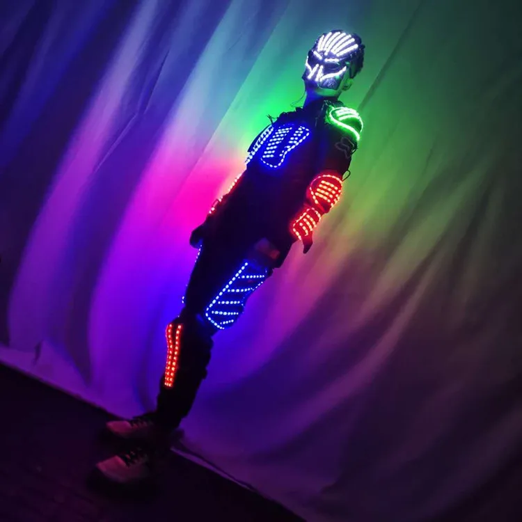 Led lumious costume with mask  Future space warrior armor christmas nightclub bar stage dance show wear