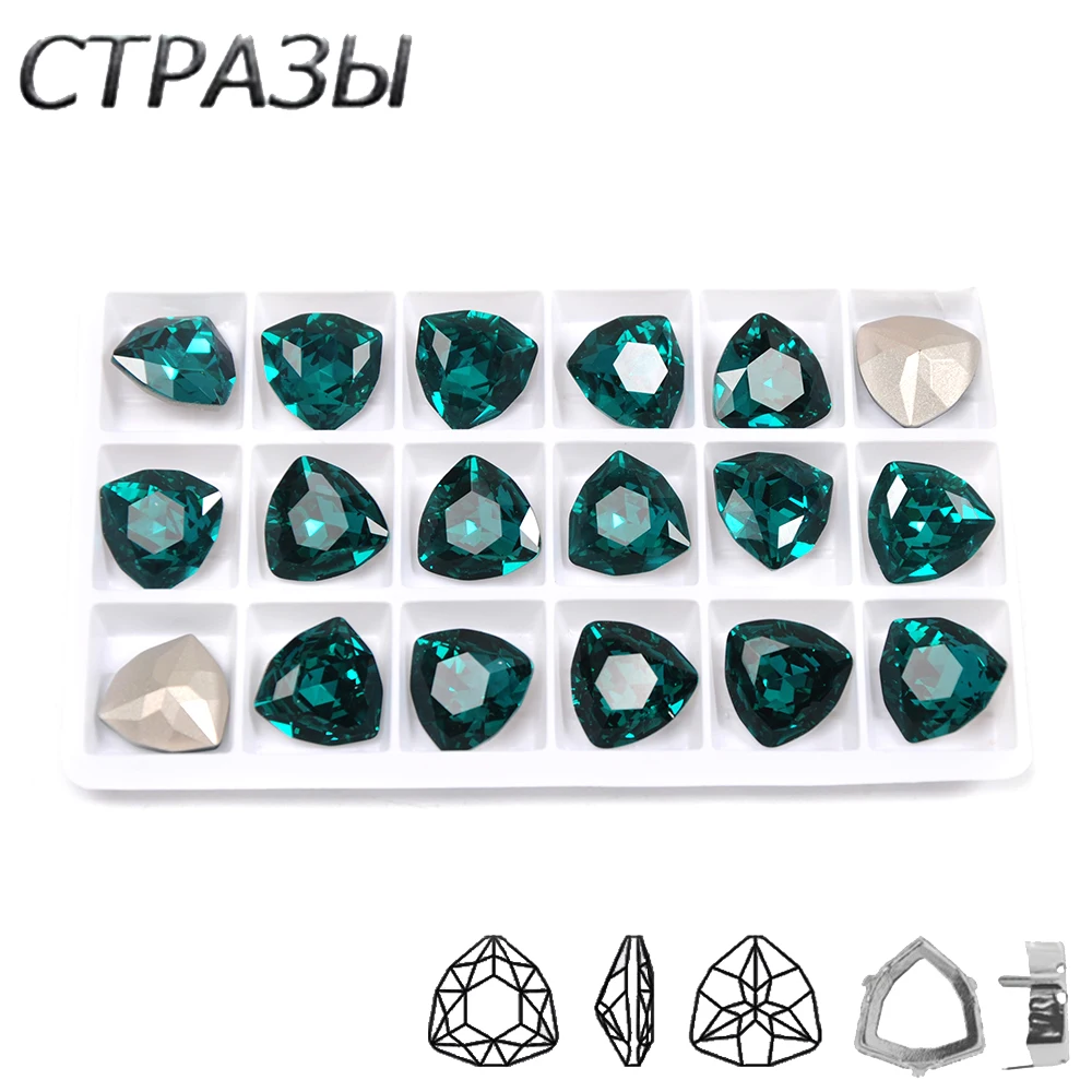 Glass Blue Zircon Color Crystal Rhinestones With Claw Pointback Stass Trilliant Shapes Diamond Mental DIY Clothing Craft