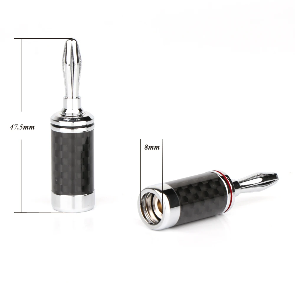 Fiche d'amplificateur audio en fibre de carbone plaquée rhodium haut de gamme, gels de câble de haut-parleur, connecteur de borne, prise de haut-parleur, 8mm