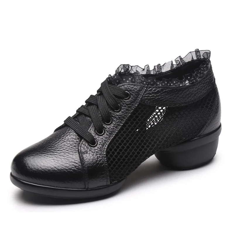 Leather Shoes Soft Bottom Sneakers Women Shoes Breathable Mesh Ballroom Dance Shoes Square Modern Sports Shoes Woman Boots 44