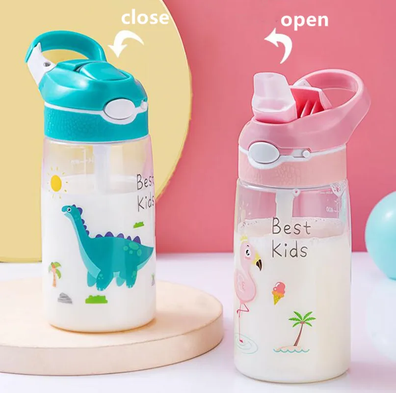 450ML Children's Plastic Tritan Water bottle School Students Sports Kettle Kindergarten Duckbill Cup with Straw Portable Tea Cup