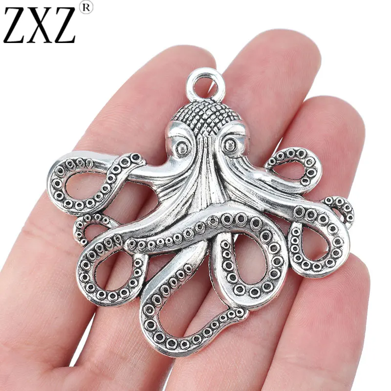 5pcs Tibetan Silver Large Octopus Squid Charms Pendants for Necklace Jewelry Making Findings 59x57mm