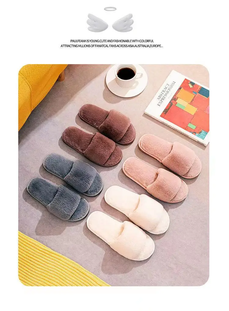 Women Home Slippers Winter Warm Shoes Woman Slip on Flats Slides Female Faux Fur Slippers 36-41 wholesale Slippers