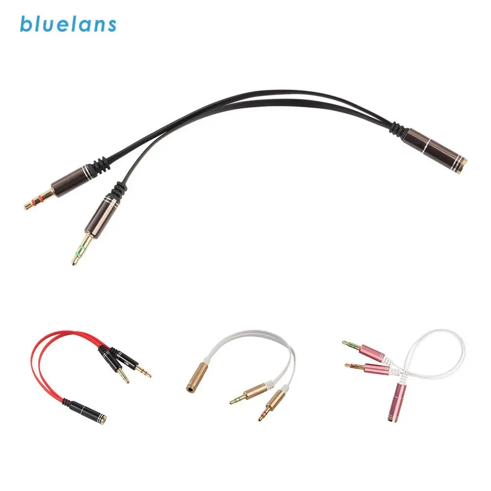 3 5mm Stereo Earphone Headphone Audio Y Splitter Jack 2 Male to 1 Female With Mic Adapter Cable For Phone Laptop MP3 Player