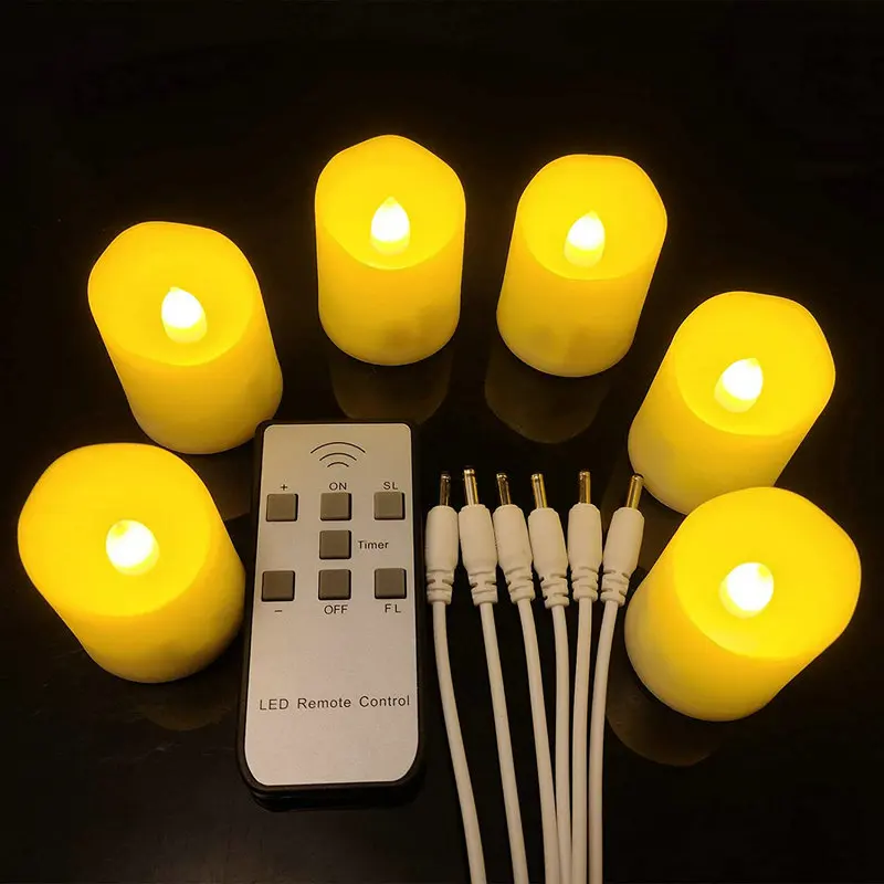 Set of 6 Rechargeable Votive LED Tea Light w/USB Charging Cable Remote controlled Flameless Flickering Candle Christmas Home bar