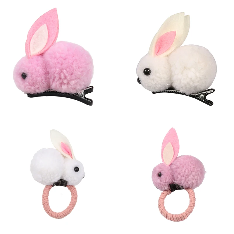 Korean Cute Ball Rabbit Hair Ring Girls Tie Rope Elastic Rubber Hair Bands Bunny Hair Rope Hair Jewelry Kids Gift Accessories