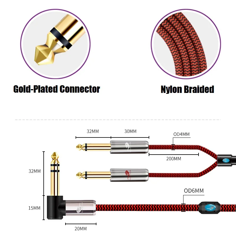 Stereo 1/4 Cal TRS 6.35mm do podwójnego 1/4 \'\'TS Mono męski kabel Audio do wzmacniacza mikser konsola głośnik ekranowany Y przewody