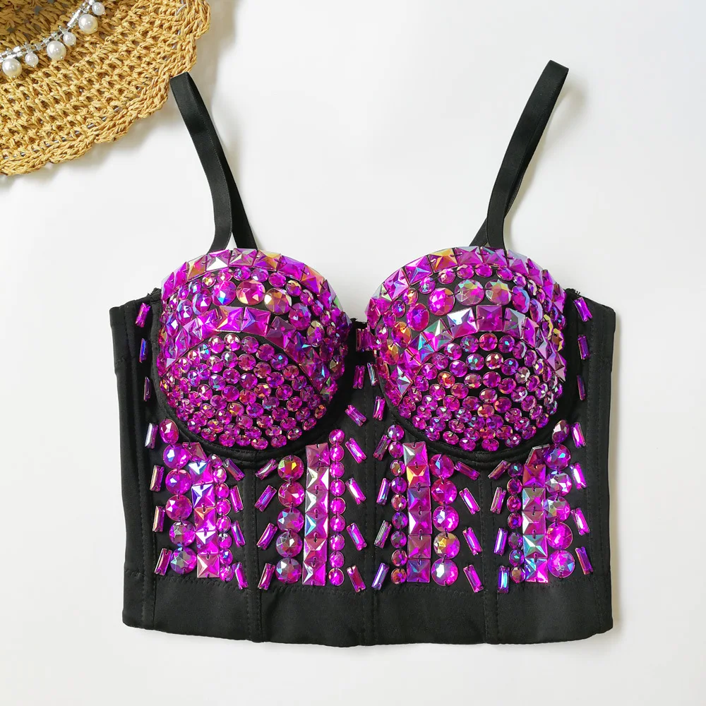 

Glitter Sequin Camisole Luxury Stage Performance Clothing Women's Beading Underwear Sexy Nightclub Tube Top Female Cotton Blend