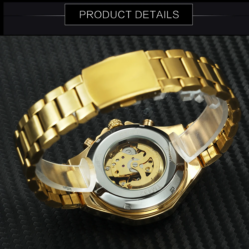 2020 WINNER Luxury Brand Men Gold Watches Automatic Mechanical Watch Male Skeleton Stainless Steel Band Sports Design Wristwatch