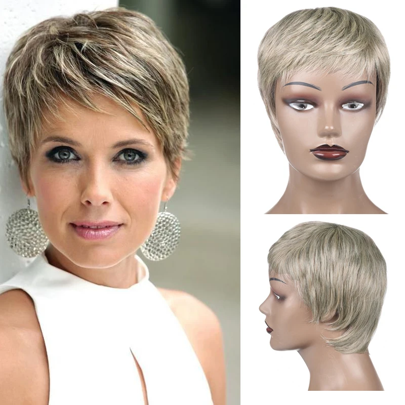 Synthetic Short Black Pixie Cut Wig Layered Cut Hair Natural Wavy Heat Resistant Fiber Hair Wigs for Women Girls