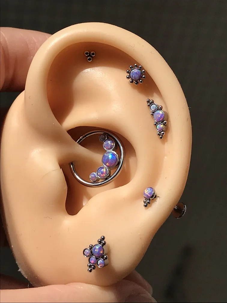 

Кольцо для пирсинга носа из опала, 6 шт./компл., 16 г, кластер Троицкой перегородки, кликер для пирсинга Козелка, губная резьба, Спираль пирсинг для хрящевой части уха