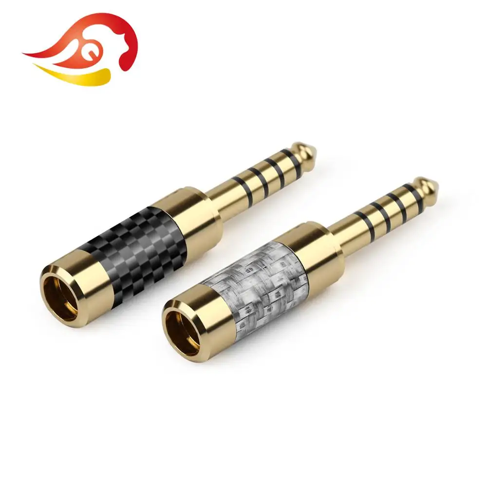 QYFANG 4.4mm 5 Pole Gold Plated Copper Earphone Plug Carbon Fiber Audio Jack Balanced Wire Connector Alloy Shell Metal Adapter