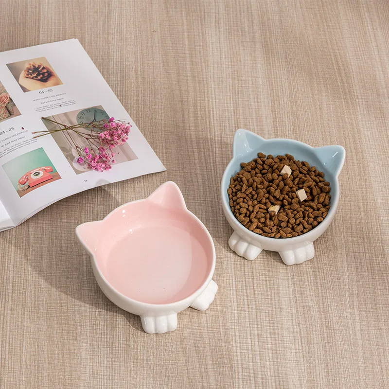 Cat Ear Design Ceramic Pet Cat Bowl Puppy Feeding Supplies Double Pets Drinking Bowls for Dog Food Water Feeder Accessories