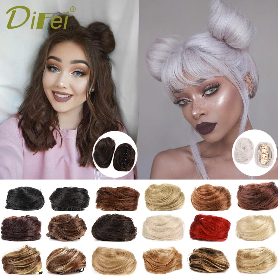 Difei Claw Clip-On cabelo Chignons para mulheres, pães sintéticos, clipe de cabelo encaracolado, resistente ao calor, dourado, branco, cinza coque perucas