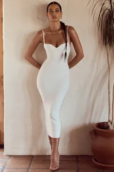 Summer Women's Bandage Dress Sleeveless Sexy V-Neck Dress Club Evening Party Dresses Midi Spaghetti Strap Bodycon Elegant