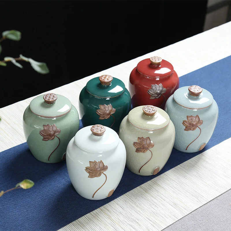 Ceramic Mini Tea Cans Portable Travel Small Storage Sealed Cans Powder Awakening Candy  Honey Cans Porcelain Tea Caddy