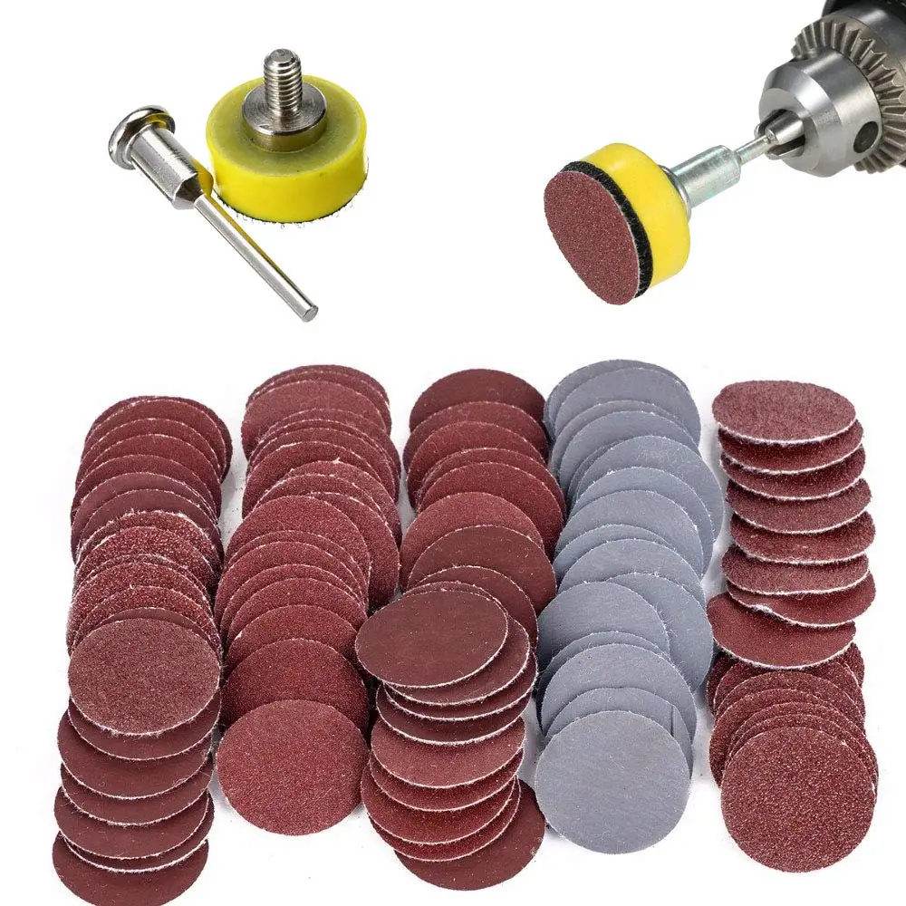100 Chiếc 1 Inch/25 Chà Nhám Đĩa Lót NHÁM ĐĨA Bộ Với 1/8 ”Vỏ Nhám Ba Lan Miếng Lót đĩa Dụng Cụ Dremel Rotary