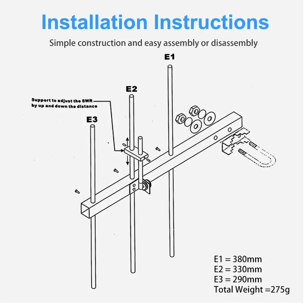 Imagem -03 - Yagi Gamma Antena Alto Ganho 7dbd Conector So239 Apto para Tyt Md398 Baofeng Bf888s Uhf Uhf430450 Mhz