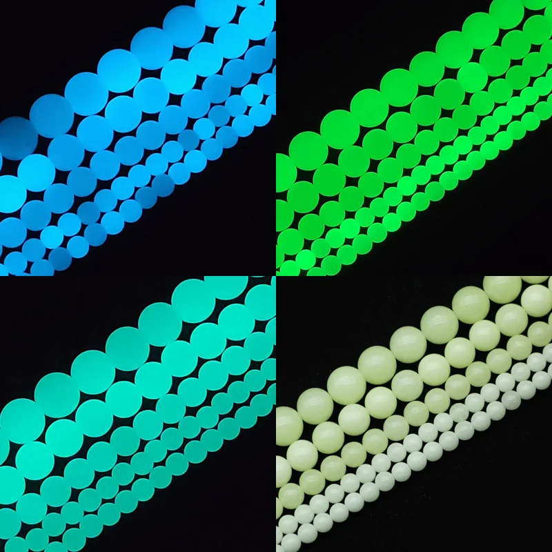 JHNBY Luminous Green/Blue Round Natural Stone 6/8/10/12MM Glow In The Dark Spacers Loose Beads For Jewelry Making DIY Bracelets