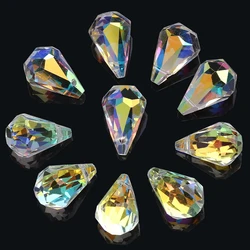 10Pcs/Lot Shiny AB Austrian Crystal Waterdrop Pendant Czech Glass Faceted Drop Beads For DIY Making Earing Necklace Accessories