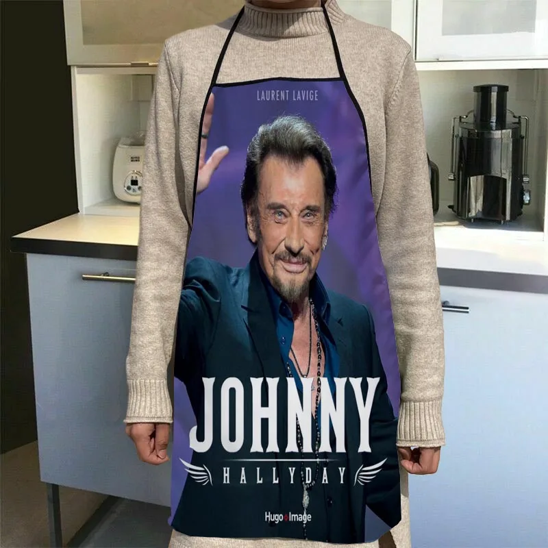 Johnny Hallyday Kitchen Apron Dinner Party Cooking Apron Adult Baking Accessories Waterproof Fabric Printed Cleaning Tools