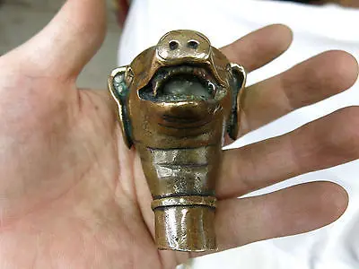 China Carved fine Brass Beautiful Pig crutch Handgrip Sculpture Handle Statue 7.5cm