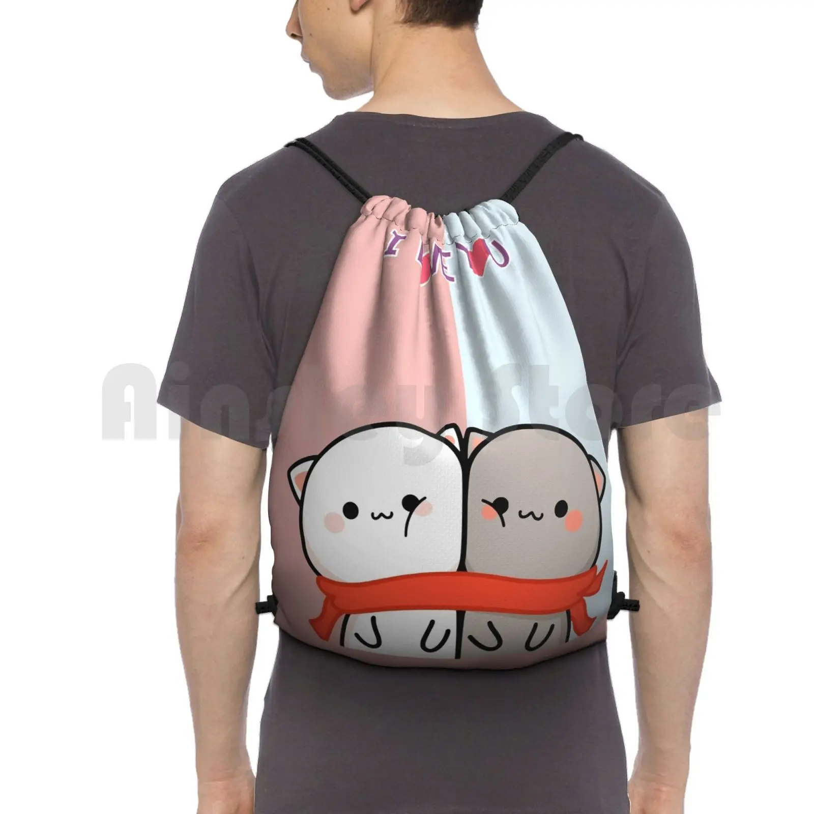 Oyuncak ayı günü. Seni seviyorum, sevgililer günü sırt çantası İpli çanta spor çanta su geçirmez ayı komik Mochi Mochi şeftali kedi