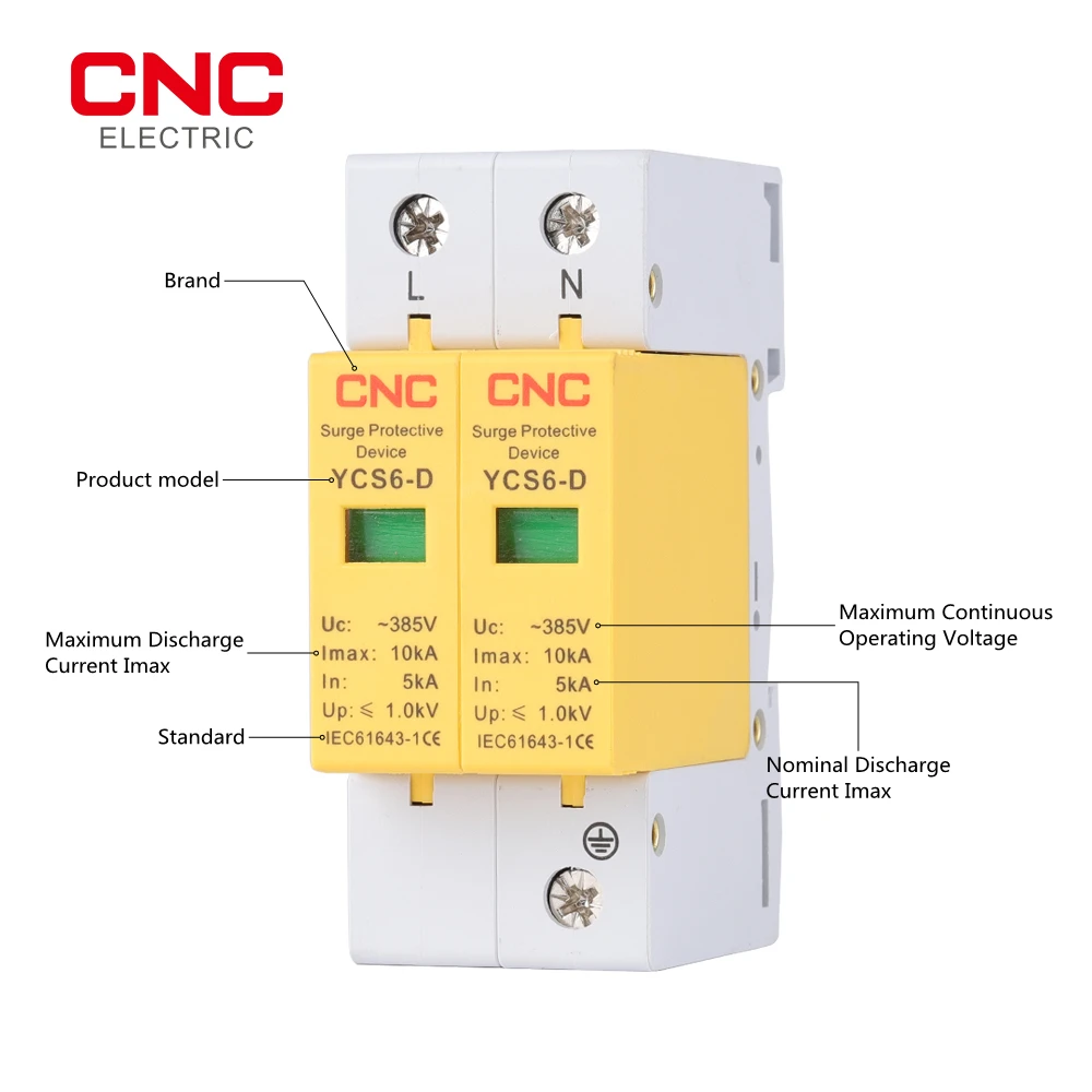 CNC YCS6-D AC SPD 2P House Surge Protector protection Protective Low-voltage Arrester Device 385V 5-10kA 10-20kA