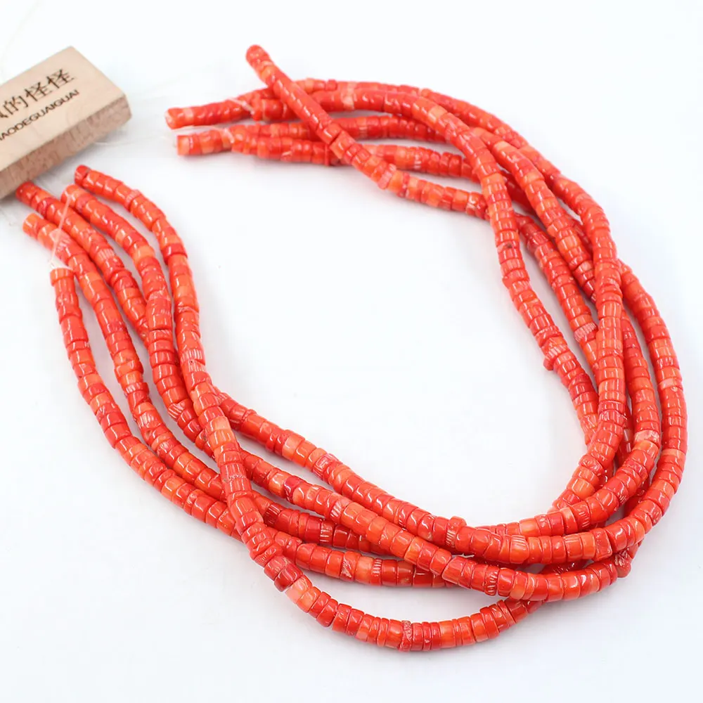 APDGG 2 Strands Natural 3x8mm Freedom Wheel Orange Coral Gems Stone Loose Beads 15.5inch Strands Jewelry Making DIY