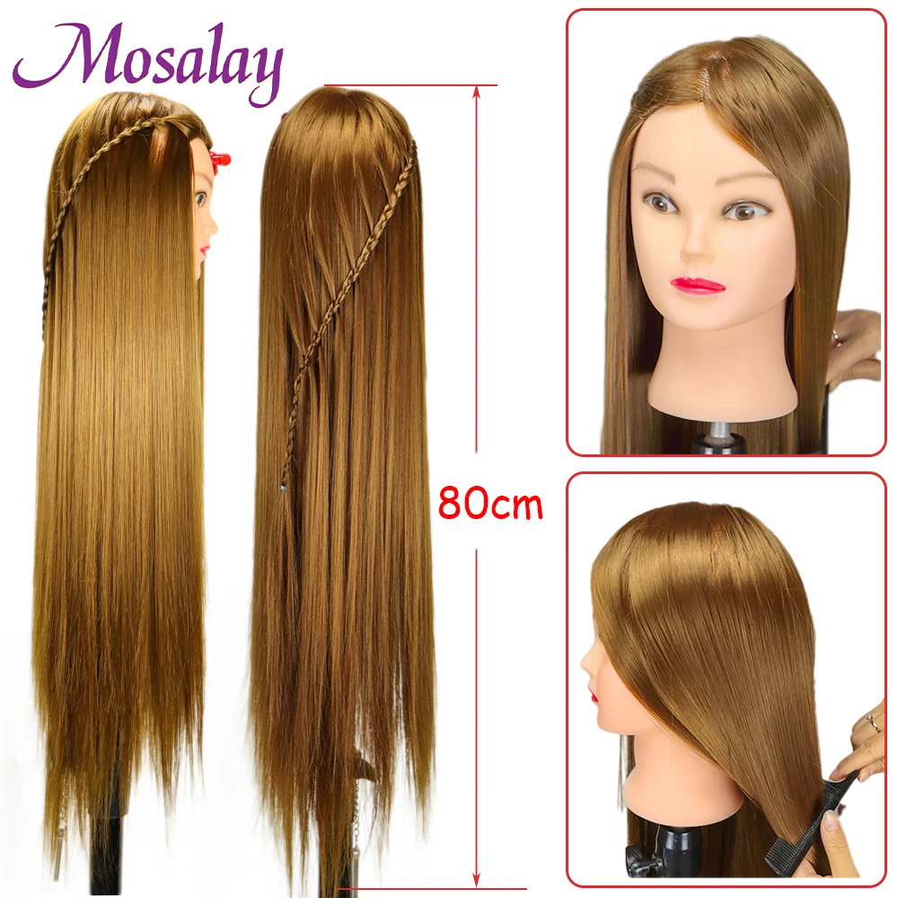 80cm Head Dolls For Hairdressers Hair Synthetic Mannequin Head Hairstyles Female Mannequin Hairdressing Styling Training Head