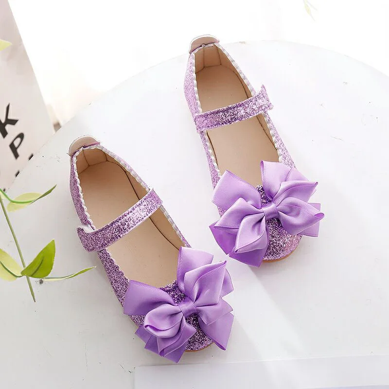 Flowers Children Girls Sequins Purple Gold Princess Shoes For Kids Baby Little Girls Party Wedding Dance Single Shoes New 2024